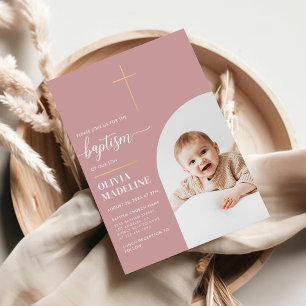 Modern Minimal Gold Cross Photo Baptism