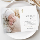 Modern Minimal Gold Cross Photo Baptism Thank You Card<br><div class="desc">Modern Minimal Gold Cross Baptism Thank You card with simple typography and photo. Click the edit button to customize this design with your details.</div>