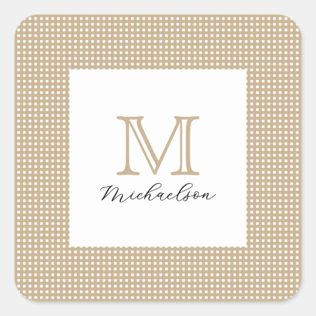 Modern Minimal Gold Elegant Monogram Square Sticker (Front)