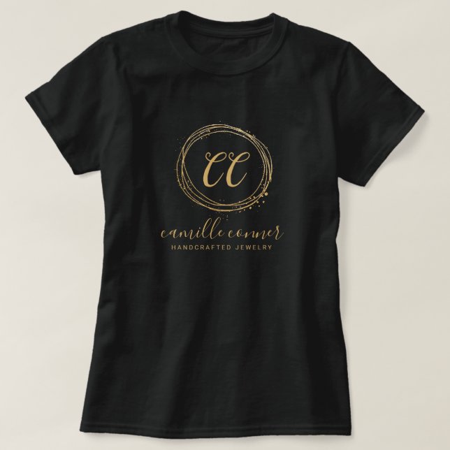 Modern Minimal Gold Monogram Jewellery Designer T-Shirt (Design Front)