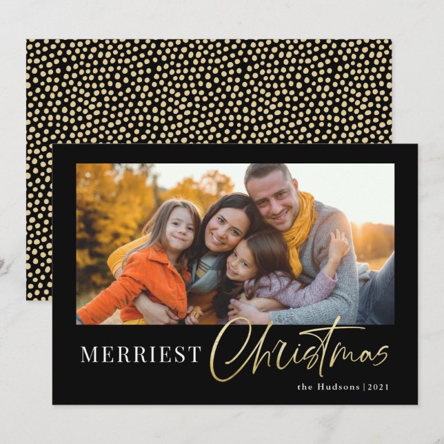 Modern Minimal Gold Script Calligraphy Photo Holid Holiday Card (Front/Back)