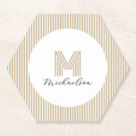 Modern Minimal Gold Stripes Monogram Paper Coaster<br><div class="desc">Modern Minimal Gold Stripes Monogram Paper Coaster you can customize with your monogram and name. Available in several shapes.</div>