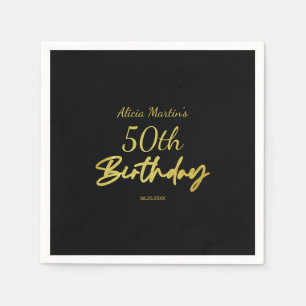 Modern & Minimal Gold Typography Black Birthday Napkin