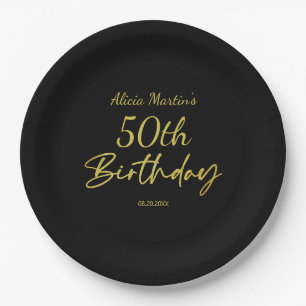 Modern & Minimal Gold Typography Black Birthday Paper Plate