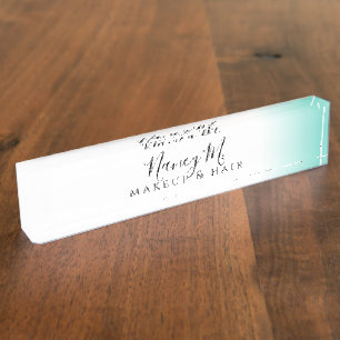 Modern minimal gradient mint white makeup & hair nameplate