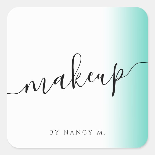 Modern minimal gradient mint white makeup  square sticker (Front)