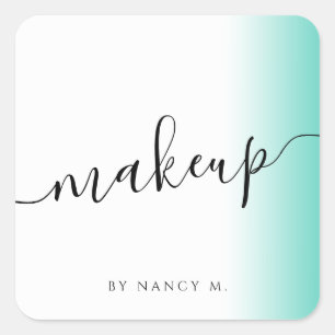 Modern minimal gradient mint white makeup  square sticker