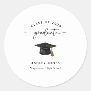 Modern Minimal Graduate Graduation Classic Round Sticker
