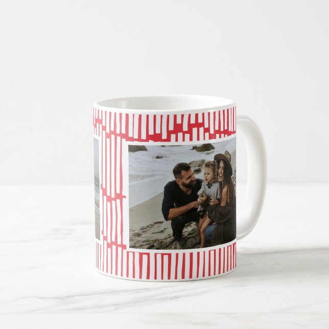 Modern minimal graphic 2 photo red coffee mug (Front Right)
