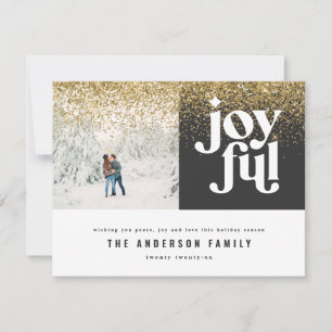 modern minimal graphic joyful black and gold holiday card