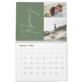 Modern minimal green 2 photo family elegant calendar (Feb 2025)