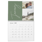 Modern minimal green 2 photo family elegant calendar (Jan 2025)