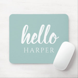 Modern Minimal Green And White Hello And You Name Mouse Pad