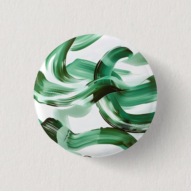Modern Minimal Green Brush Strokes Abstract 1 Inch Round Button (Front)