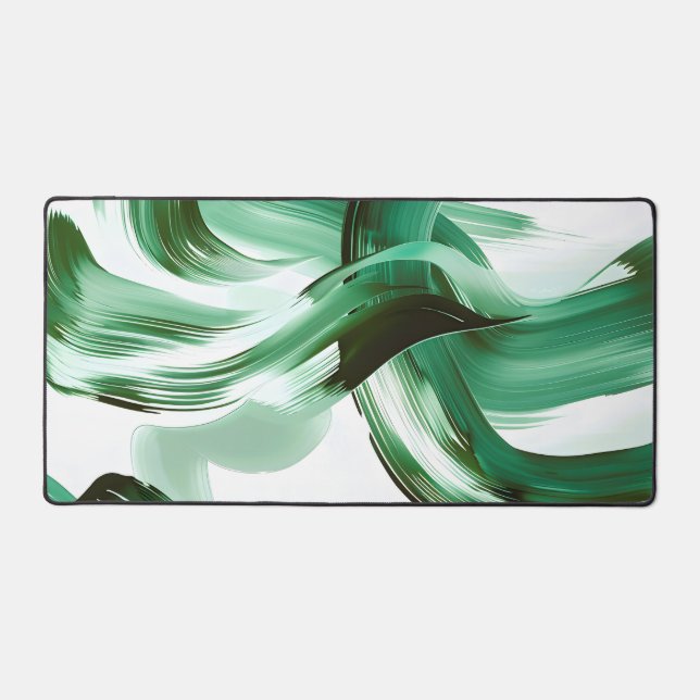 Modern Minimal Green Brush Strokes Abstract Desk Mat (Front)