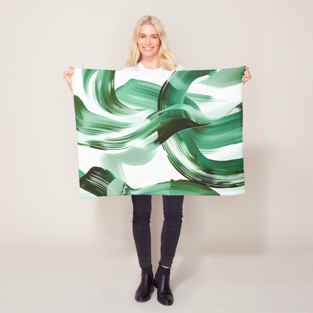 Modern Minimal Green Brush Strokes Abstract Fleece Blanket (In Situ)