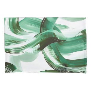 Modern Minimal Green Brush Strokes Abstract Pillowcase