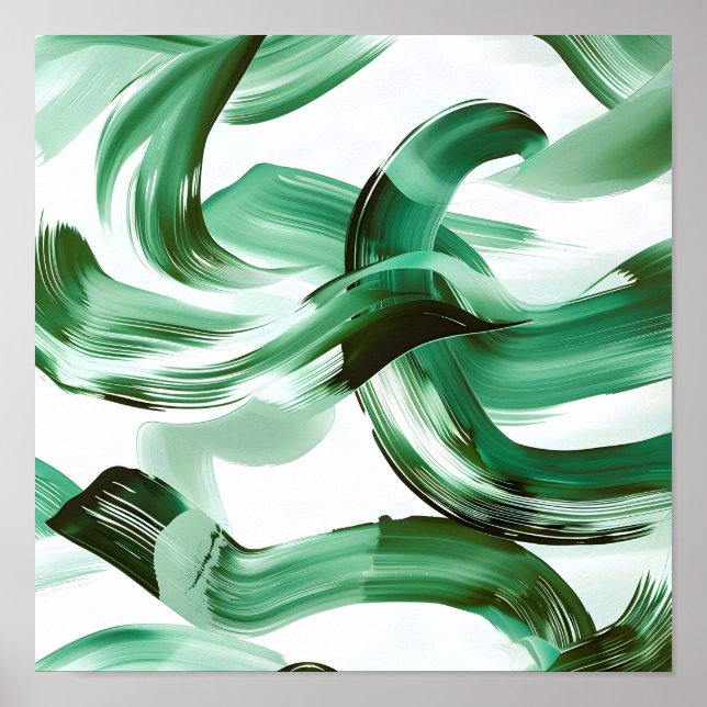 Modern Minimal Green Brush Strokes Abstract Poster (Front)