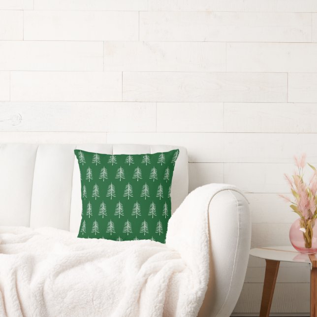 Modern Minimal Green Christmas Tree Pattern Throw Pillow (Couch)