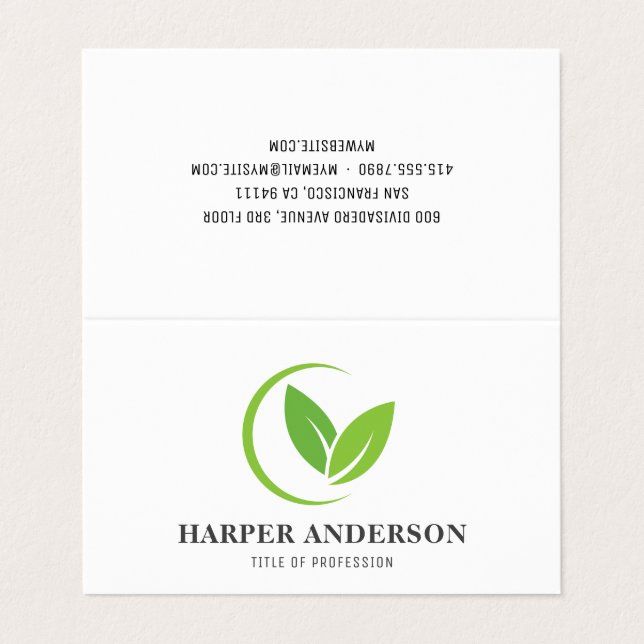 Modern Minimal Green Eco Professional Business Card (Outside Unfolded)