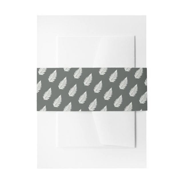 Modern Minimal Green Fern Woodland Pattern Wedding Invitation Belly Band (Front Example)