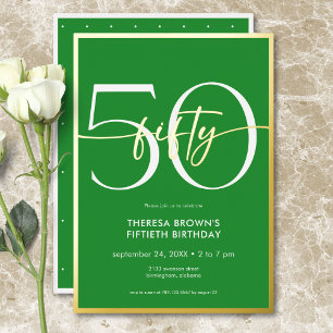 Modern Minimal Green Fifty Script Birthday