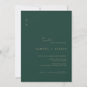 Modern Minimal Green & Gold QR Code Photo Wedding Invitation
