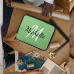 Modern Minimal Green Monogram Name   Intial Laptop Sleeve<br><div class="desc">Modern and minimal design with a green background and a black and white custom monogram first initial and first name.</div>