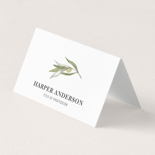 Modern Minimal Green Olive Tree Professional Busin Business Card (Front)