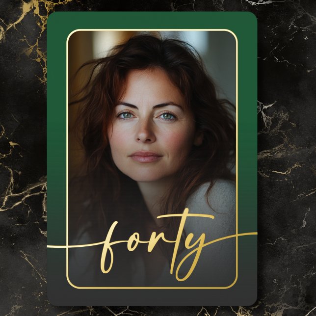 Modern Minimal Green Photo Fortieth Birthday (Modern Minimal Green Photo Fortieth Birthday Foil Invitation)