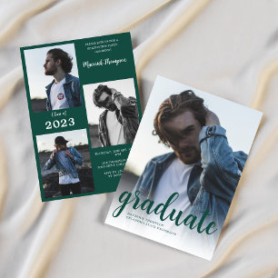 Modern Minimal Green Photo Graduation Party Invitation