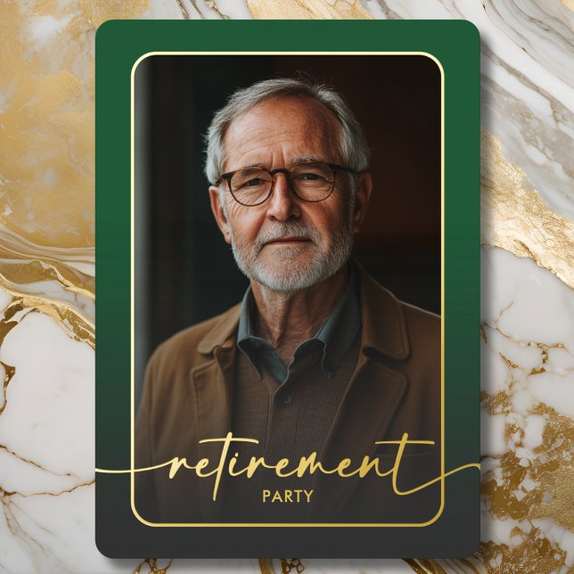 Modern Minimal Green Photo Retirement Party (Modern Minimal Green Photo Retirement Party Foil Invitation)