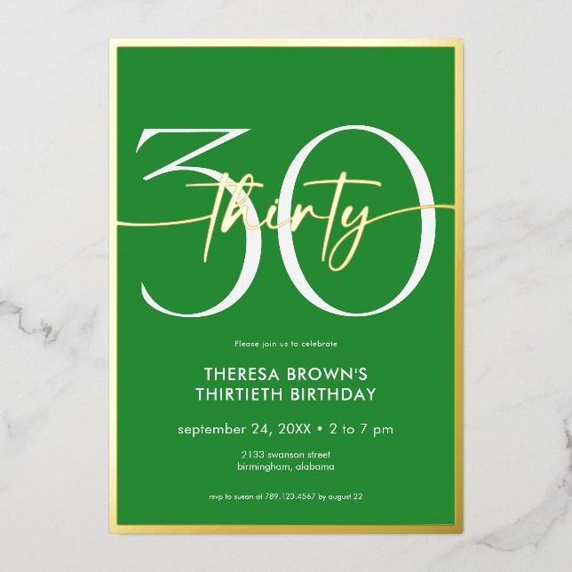 Modern Minimal Green Thirty Script Birthday (Front)