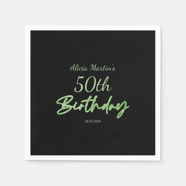 Modern & Minimal Green Typography Black Birthday Napkin (Front)