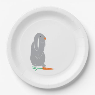 Modern Minimal Grey Bunny Shower Birthday Plates