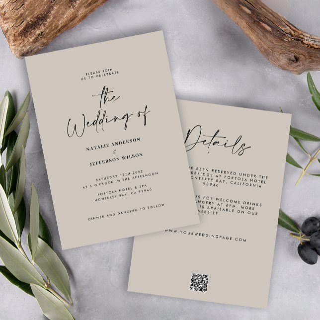 Modern minimal grey detail QR code wedding Invitation (Creator Uploaded)