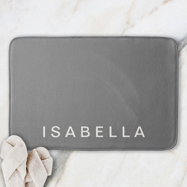 Modern Minimal Grey Personalized Name Bath Mat (Creator Uploaded)
