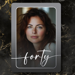 Modern Minimal Grey Photo Fortieth Birthday