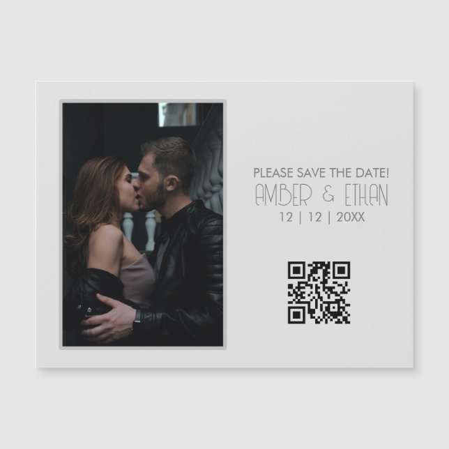 Modern Minimal Grey Photo Save the Date QR code (Front)