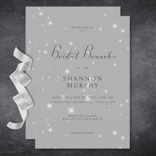 Modern Minimal Grey Sparkle Bridal Brunch Invitation (Modern Minimal Gray Sparkle Bridal Brunch Invitation)