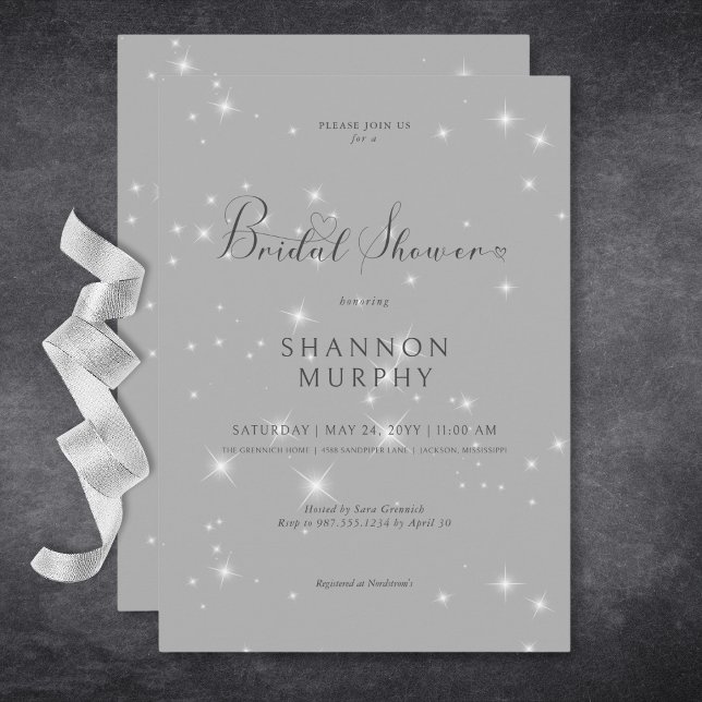 Modern Minimal Grey Sparkle Bridal Shower Invitation (Modern Minimal Gray Sparkle Bridal Shower Invitation)
