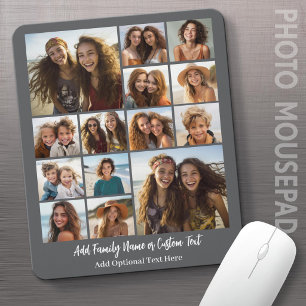 Modern Minimal Grey White - 14 Photo Collage Mouse Pad