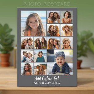 Modern Minimal Grey White - 14 Photo Collage Postcard