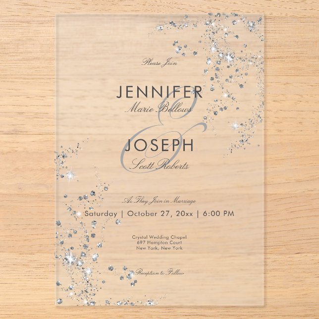 Modern Minimal Grey & White Glam Diamonds Wedding Acrylic Invitations (Front)