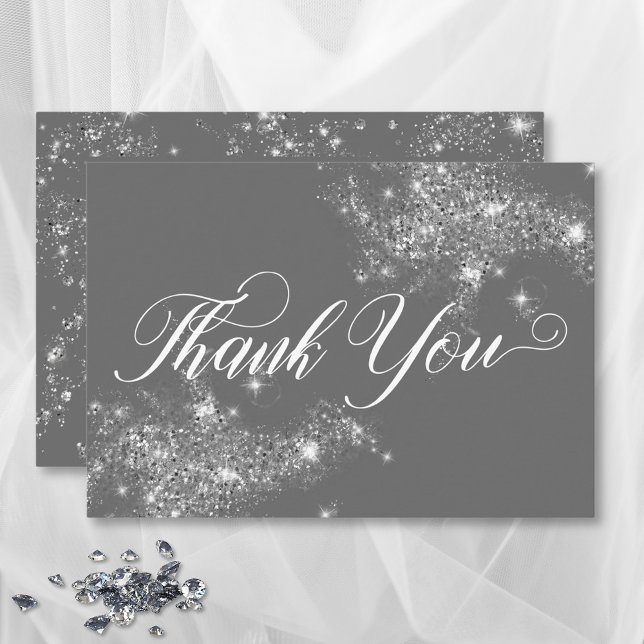 Modern Minimal Grey & White Glam Diamonds Wedding Thank You Card (Modern Minimal Gray & White Glam Diamonds Wedding Thank You Card)