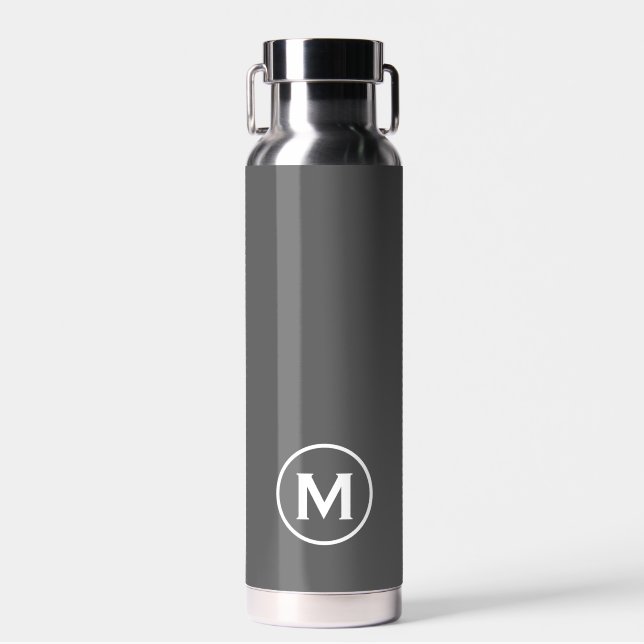 Modern Minimal Grey White Monogram Water Bottle (Front)