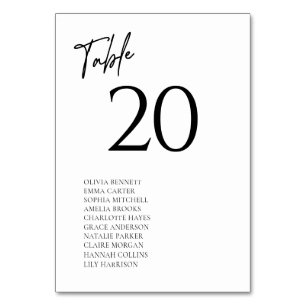 Modern Minimal Guest Names Wedding Table Number