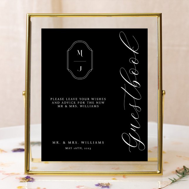 Modern & Minimal Guestbook Script Monogram Black (Creator Uploaded)