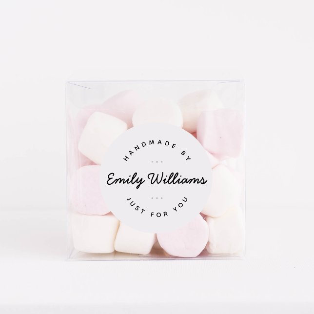 Modern Minimal Handmade By Script Business  Classic Round Sticker (Creator Uploaded)