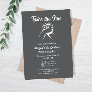 Modern Minimal Hands Grey Joint Birthday Invitation